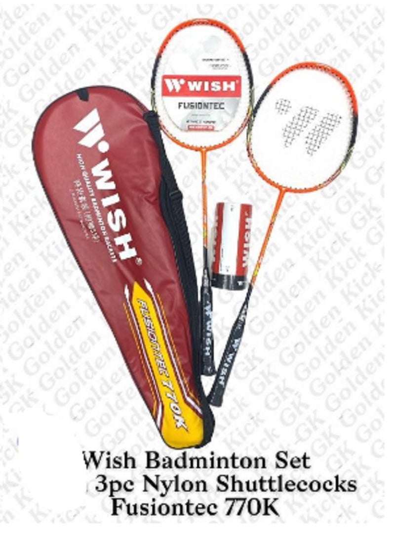 Wish Badminton Set With 3Pc Nylon Shuttlecocks Fusiontec 770K