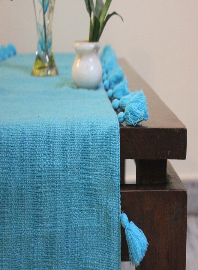Dekor World 1 Piece Cotton Merit Tassel Collection Table Runner (Tropicana Blue, 33x240 cm or 13x94 Inches or 8 Seater Table)-for Dining & Center Table - Image 2