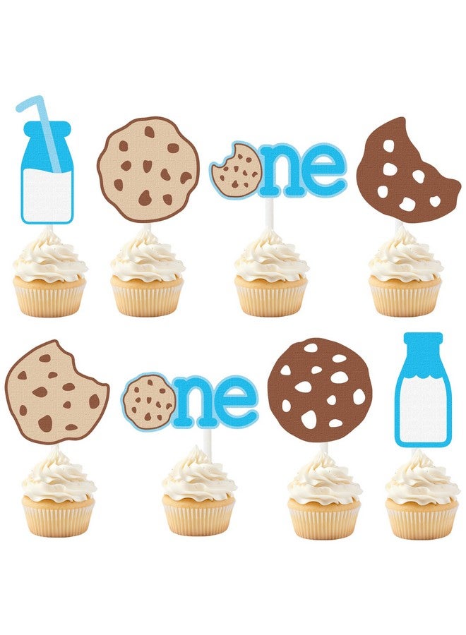 umoni One Cookie Cupcake Toppers 48PCS Milk and Cookies First Birthday Decorations Sweet Cookies Milk Party Cupcake Picks Cookies One Cake Decorations for 1st Birthday Baby Shower Supplies - Image 1