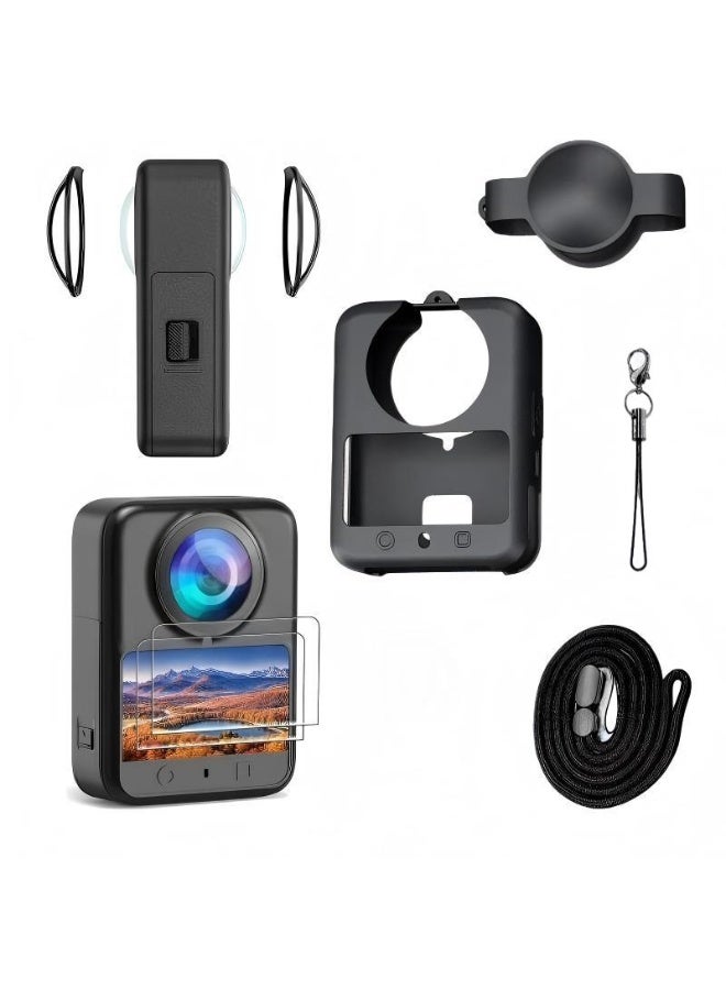 طقم حماية لكاميرا DJI Osmo 360، حافظة من السيليكون، واقي عدسة، غطاء عدسة سيليكون، حبل مكون من قطعتين واقي شاشة DJI Osmo 360 Action Camer Accessories Kit - Image 1