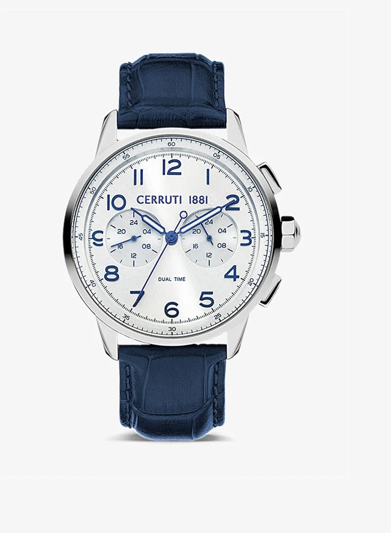 CERRUTI 1881 Mens Round Shape Leather Band Analog Wrist Watch CIWGF2224901 44 mm Navy