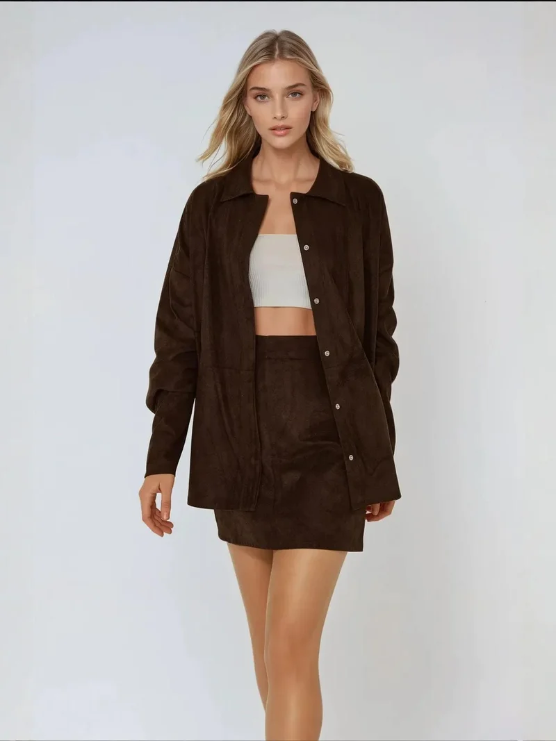 HICCUP Faux Suede Button-Up Shirt