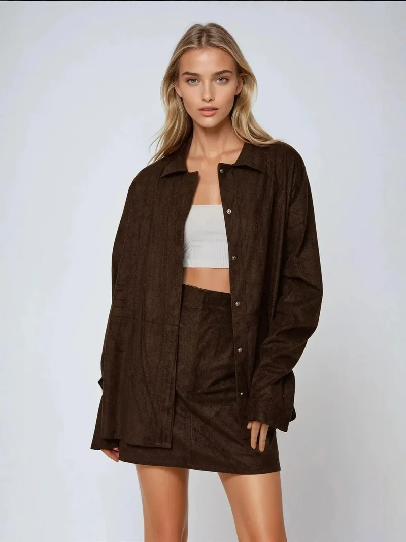 HICCUP Faux Suede Button-Up Shirt