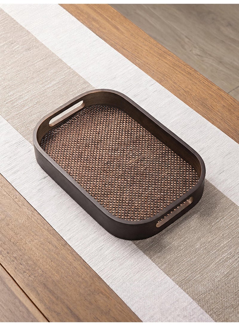 Vonqu Wooden Serving Tray with Detachable Placemat, Bamboo Tea & Coffee Tray with Handles, Multipurpose Breakfast Drink and Snack Tray for Dining, Kitchen & Home Décor - Image 1