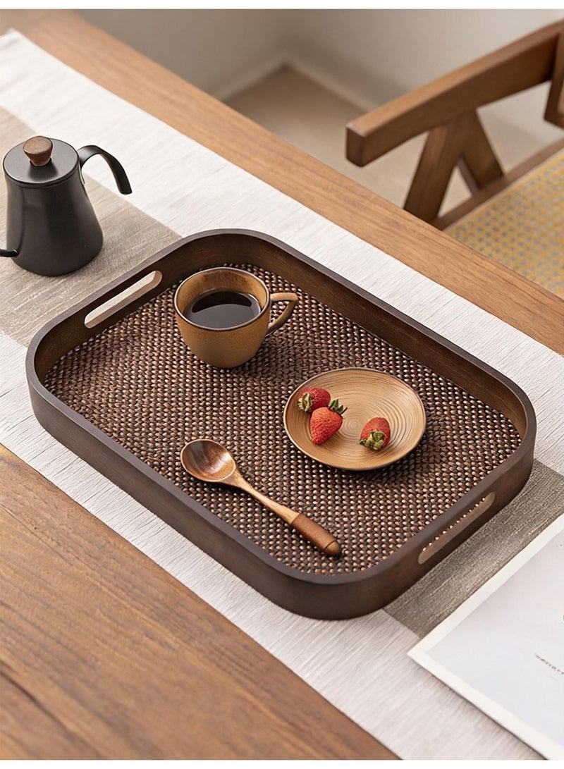 Vonqu Wooden Serving Tray with Detachable Placemat, Bamboo Tea & Coffee Tray with Handles, Multipurpose Breakfast Drink and Snack Tray for Dining, Kitchen & Home Décor - Image 2