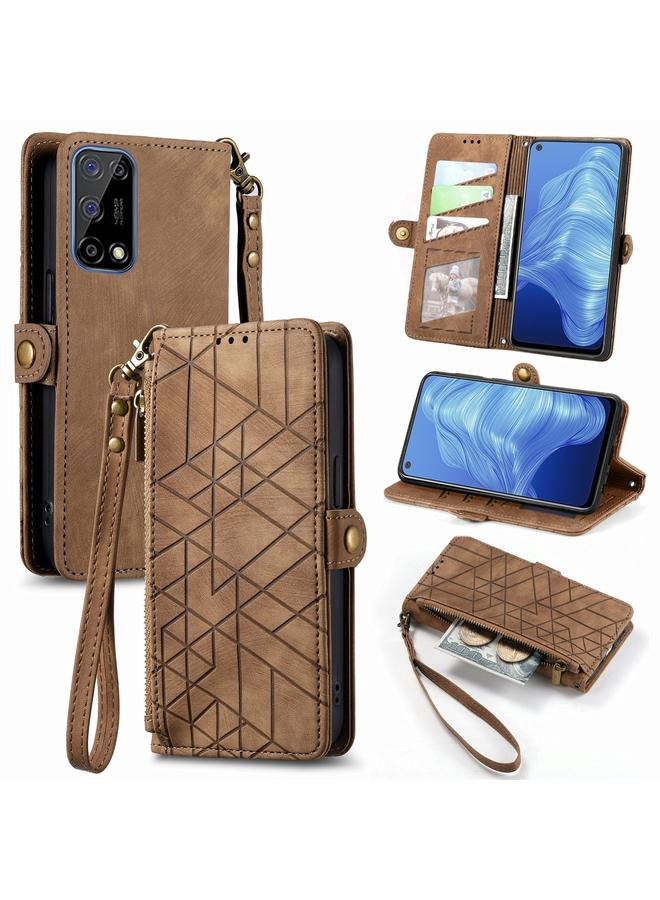 The Bros Case For Realme 7 Pro Geometric Zipper Wallet Side Buckle Leather Phone Case