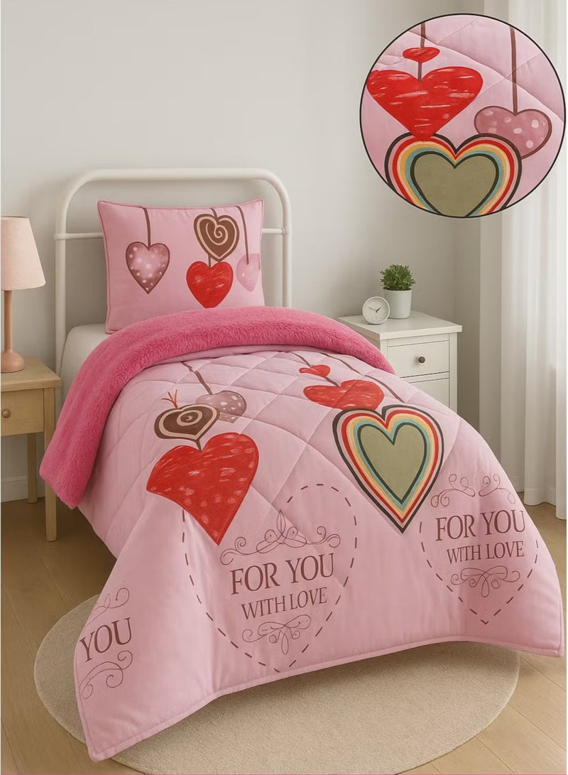 Moon 3-Piece Reversible Kids’ Winter Bedding Set – Velvet and Fur Quilted Comforter with Soft Filling, Warm and Luxurious Design, Suitable for 120×200 cm Bed - Image 4