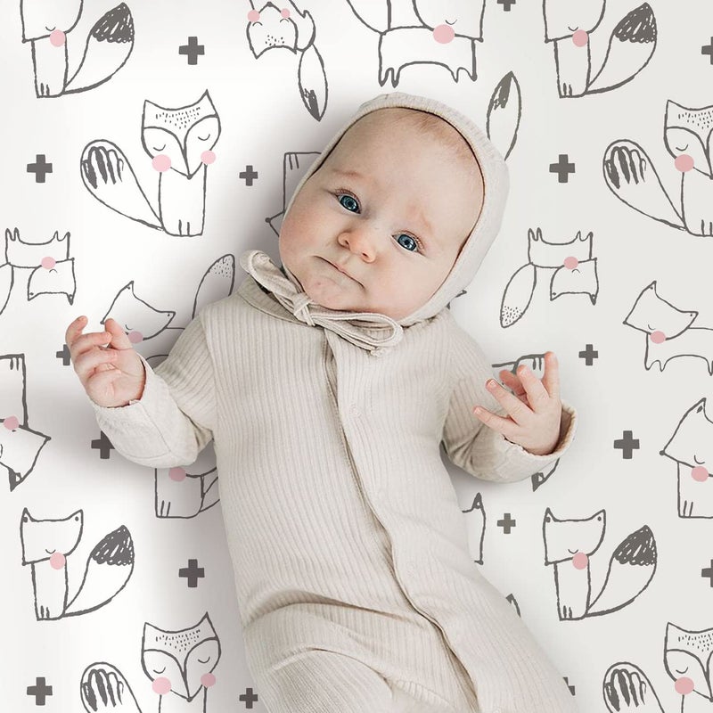 GRSSDER Stretchy Ultra Soft Jersey Knit Pack n Play Sheets Set 2 Pack, Portable/Mini Cribs Playard Sheets, Cute Foxes and Rabbits for Baby Girls and Boys - Image 5