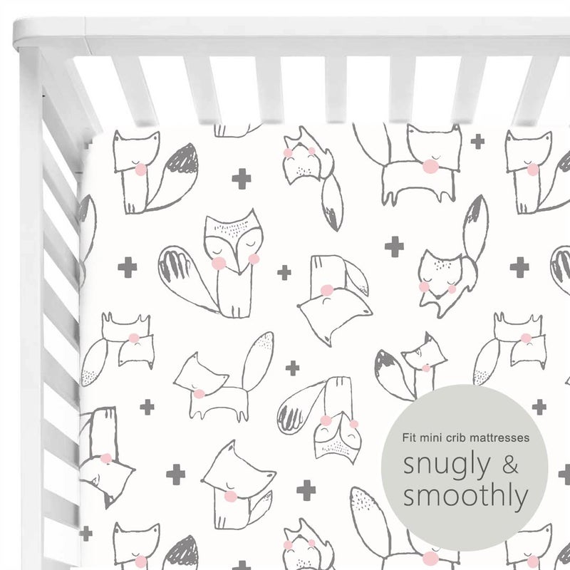 GRSSDER Stretchy Ultra Soft Jersey Knit Pack n Play Sheets Set 2 Pack, Portable/Mini Cribs Playard Sheets, Cute Foxes and Rabbits for Baby Girls and Boys - Image 3