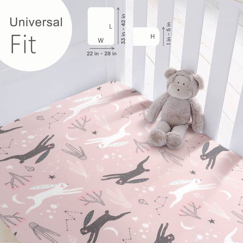 GRSSDER Stretchy Ultra Soft Jersey Knit Pack n Play Sheets Set 2 Pack, Portable/Mini Cribs Playard Sheets, Cute Foxes and Rabbits for Baby Girls and Boys - Image 4
