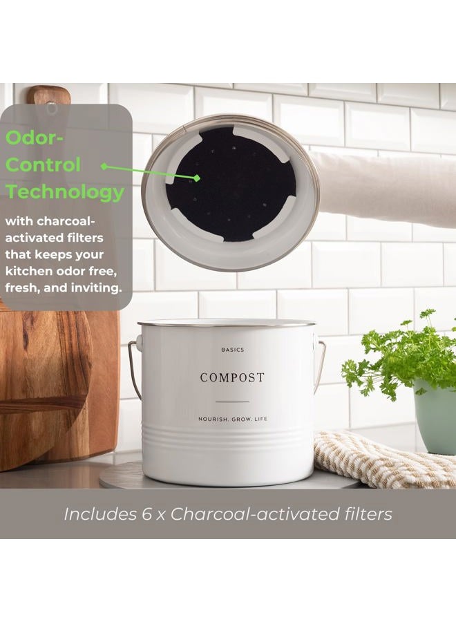 D'Lifeful Farmhouse Compost Bin for Kitchen Indoor – 1.3 Gallon Carbon Steel Countertop Compost Bin – Sealed with Airtight Lid - Compost Pail or Compost Bucket with 6 Charcoal Filters – Stylish, White - Image 4