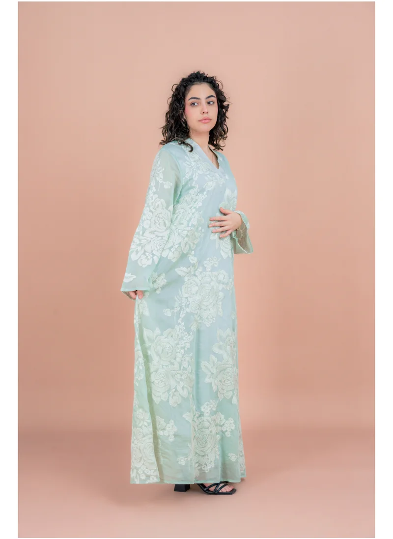 اكسا جلابية مطرزة زهور IK6008 اخضر