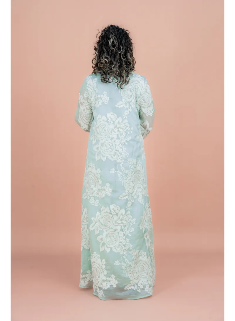 IKKXA Floral Embroidered Jalabiya IK6008 Greenb