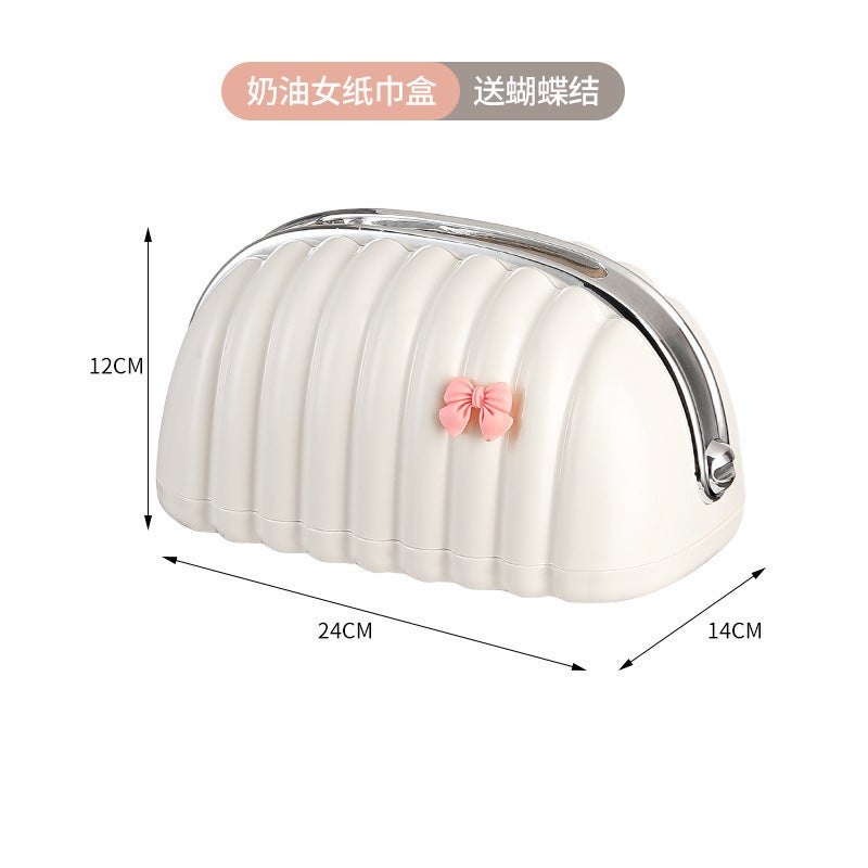 Generic Cream Style Shell Bag Tissue Box Light Luxury Paper Box Student Dormitory Desktop Coffee Table Meal Living Room Spring Bracket White with bow