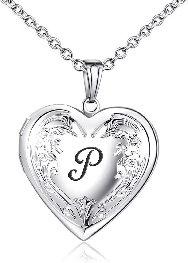 YOUFENG Locket Necklace that Holds Pictures Initial Alphabet A-Z Letter Pendant Necklace Platinum Plated Gifts for Women - Image 1