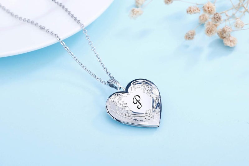 YOUFENG Locket Necklace that Holds Pictures Initial Alphabet A-Z Letter Pendant Necklace Platinum Plated Gifts for Women - Image 4