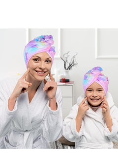 Oasisgalore 2-Pack Microfiber Hair Towel Wraps for Kids, Rapid-Drying Turbans with Button, Unicorn Design for Women & Girls.  - Image 2