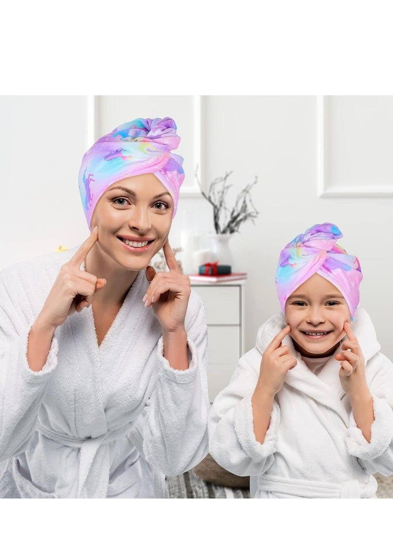 Oasisgalore - 2-Pack Microfiber Hair Towel Wraps for Kids, Rapid-Drying Turbans with Button, Unicorn Design for Women & Girls. - Image 1