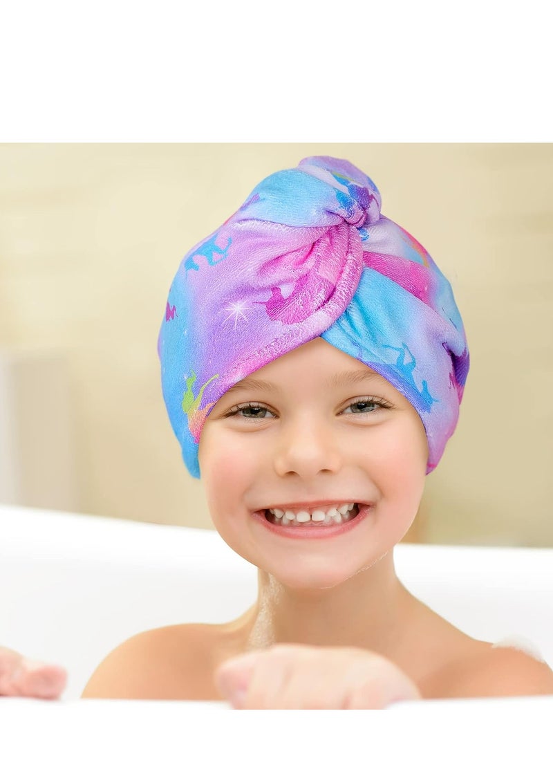 Oasisgalore - 2-Pack Microfiber Hair Towel Wraps for Kids, Rapid-Drying Turbans with Button, Unicorn Design for Women & Girls. - Image 1