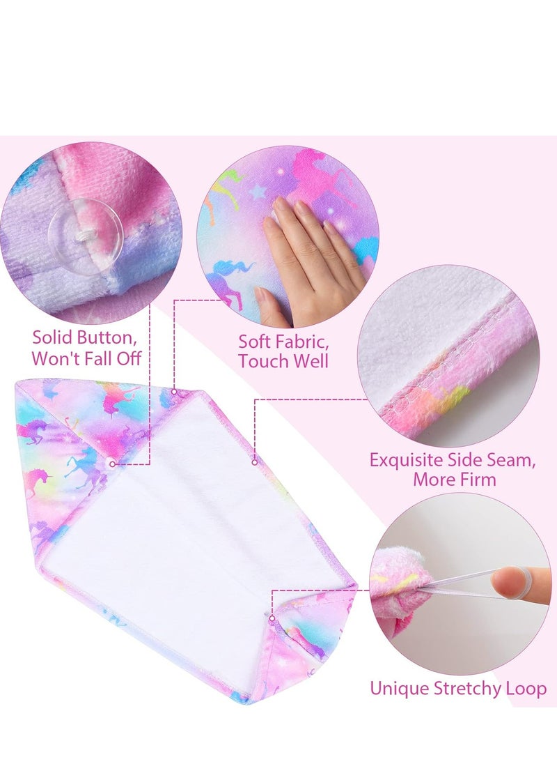 Oasisgalore - 2-Pack Microfiber Hair Towel Wraps for Kids, Rapid-Drying Turbans with Button, Unicorn Design for Women & Girls. - Image 1