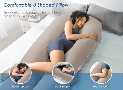 QUEEN ROSE Extra Long U Shaped Body Pillow, Cooling Pregnancy Pillows for Sleeping, 65 Inch Full Body Support Maternity Pillow for Adults, Support for Back, Hip, Legs for Pregnant Women, Nomad - Image 3