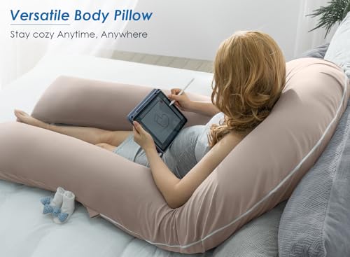 QUEEN ROSE Extra Long U Shaped Body Pillow, Cooling Pregnancy Pillows for Sleeping, 65 Inch Full Body Support Maternity Pillow for Adults, Support for Back, Hip, Legs for Pregnant Women, Nomad - Image 4