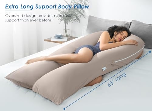 QUEEN ROSE Extra Long U Shaped Body Pillow, Cooling Pregnancy Pillows for Sleeping, 65 Inch Full Body Support Maternity Pillow for Adults, Support for Back, Hip, Legs for Pregnant Women, Nomad - Image 2