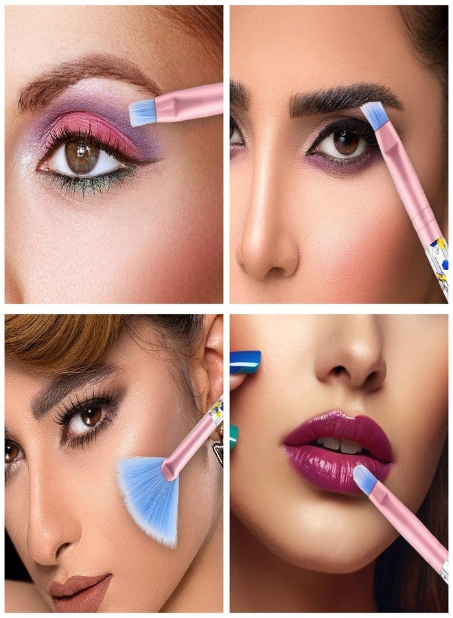 ولهيف مجموعة فرش مكياج كريستالية لامعة من WLLHYF مكونة من 7 قطع، فرش مكياج مروحية لامعة، فرشاة أحمر خدود، بودرة، ظلال شفاه، فرشاة حواجب، فرشاة دمج ظلال العيون، فرشاة مكياج احترافية بمقبض مزين بالترتر للنساء (أزرق) - Image 4