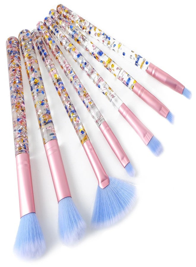 ولهيف مجموعة فرش مكياج كريستالية لامعة من WLLHYF مكونة من 7 قطع، فرش مكياج مروحية لامعة، فرشاة أحمر خدود، بودرة، ظلال شفاه، فرشاة حواجب، فرشاة دمج ظلال العيون، فرشاة مكياج احترافية بمقبض مزين بالترتر للنساء (أزرق) - Image 1