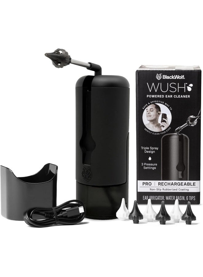 Black Wolf Wush Pro - The Original Deluxe Water Powered Ear Cleaner With 6 Reusable Replacement Tips - Safe & Effective For Ear Wax Buildup - Electric Ear Wax Removal Kit - Image 1