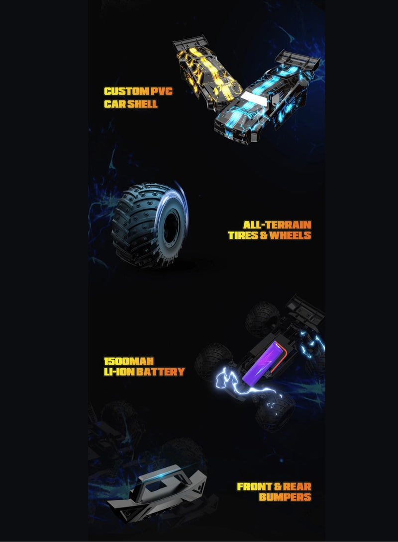 Harvestoy 1:14 Scale  RC Truck 2.4G Full Proportional Remote Control Car Hobby Grade Racing Car ATV 4 Wheeler Fast 30KM/H All Terrain Off-Road Climbing RC Vehicle Rock Crawler Hobby Grade Racing Car (Blue) - Image 5