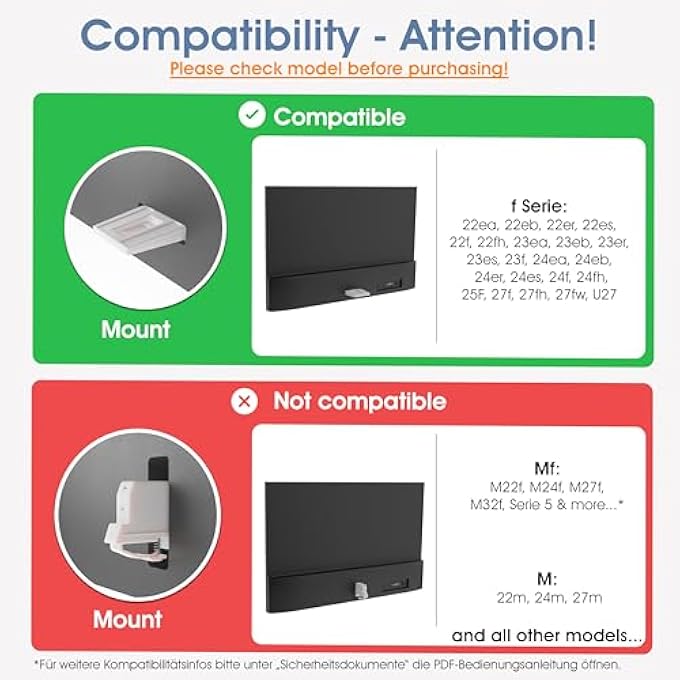 rayihni محول VESA متوافق مع شاشة HP (22F، 22ES، 22EA، 24F، 24FH، 24FW، 24ES، 24ER، 24EA، 27F، 27FH، 27FW، 27ES، 27ER، 27EA) - بما في ذلك مجموعة البراغي - 75X75 مم (أسود) - عبوة واحدة - Image 2