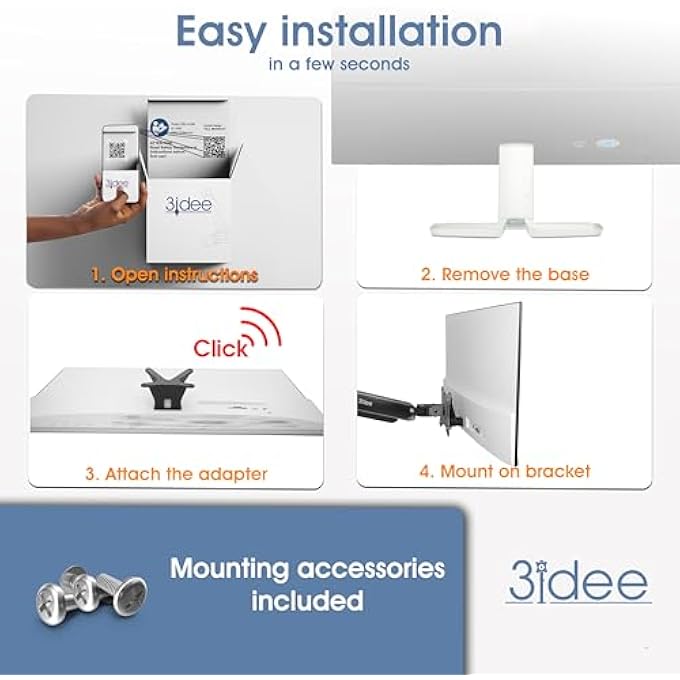 rayihni محول VESA متوافق مع شاشة HP (22F، 22ES، 22EA، 24F، 24FH، 24FW، 24ES، 24ER، 24EA، 27F، 27FH، 27FW، 27ES، 27ER، 27EA) - بما في ذلك مجموعة البراغي - 75X75 مم (أسود) - عبوة واحدة - Image 3
