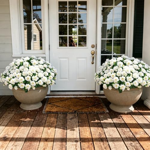Ivydale Artificial Fake White Flowers Plants for Spring Outdoor Outside Faux Silk Camellia UV Resistant Realistic for Front Door Porch Patio Balcony Garden Yard Decor 3 Large Bundles - Image 3