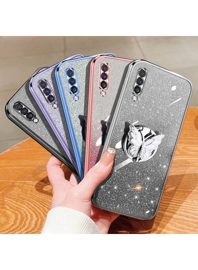 S-TOP Case For Samsung Galaxy A70 Plated Gradient Glitter Butterfly Holder TPU Phone Case - Image 2