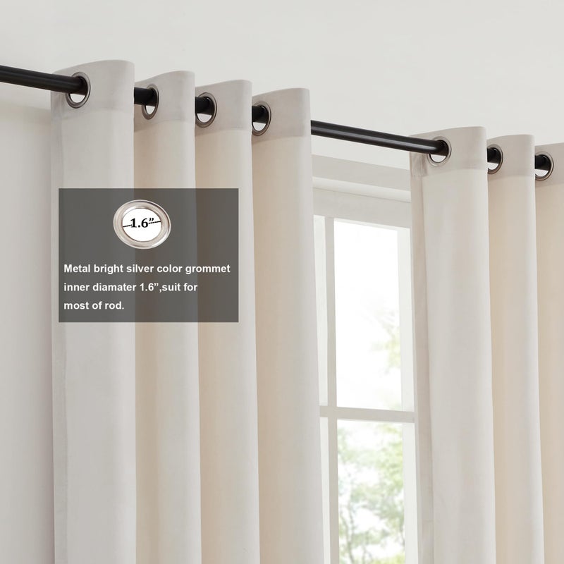 BULBUL Color Block Window Curtains Panels 84 inches Long Cream Ivory Gold Velvet Farmhouse Drapes for Bedroom Living Room Darkening Treatment with Grommet Set of 2 - Image 2