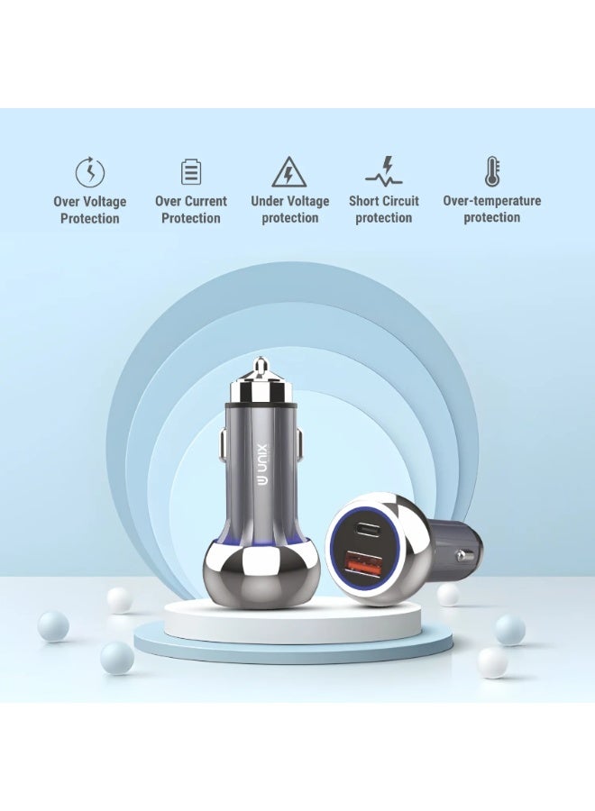 يونيكس UX-CC01 شاحن سيارة بمنفذ USB ومنفذ Type-C | شحن سريع 65W مع شريحة ذكية | شاحن سيارة لمقبس السجائر | قاعدة سيارة صغيرة وخفيفة الوزن | محول معدني - Image 5