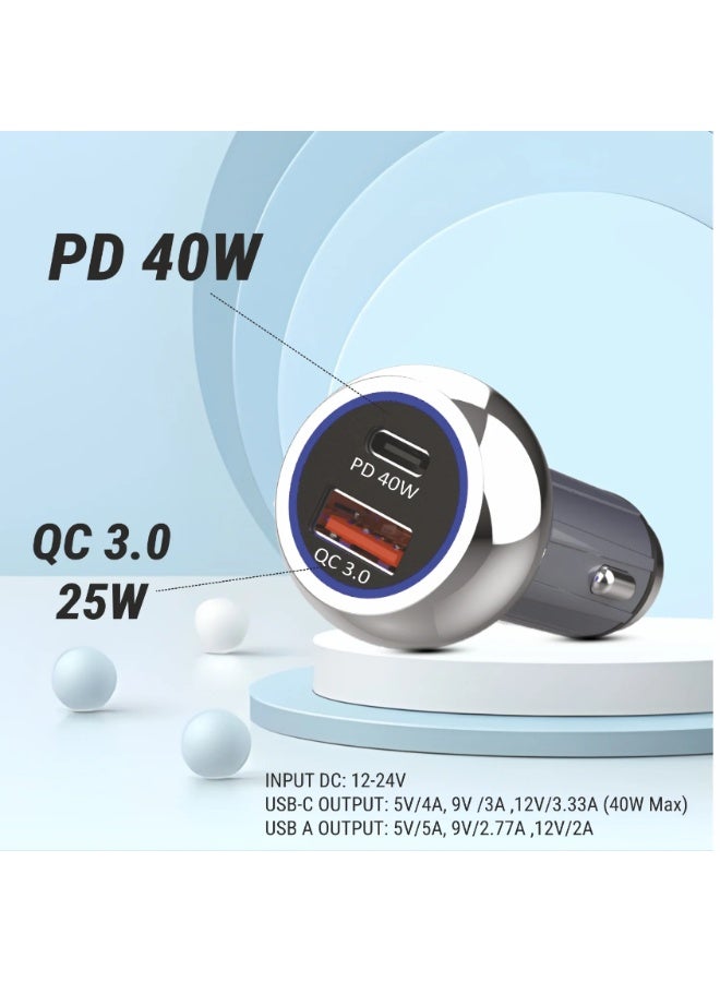 يونيكس UX-CC01 شاحن سيارة بمنفذ USB ومنفذ Type-C | شحن سريع 65W مع شريحة ذكية | شاحن سيارة لمقبس السجائر | قاعدة سيارة صغيرة وخفيفة الوزن | محول معدني - Image 4
