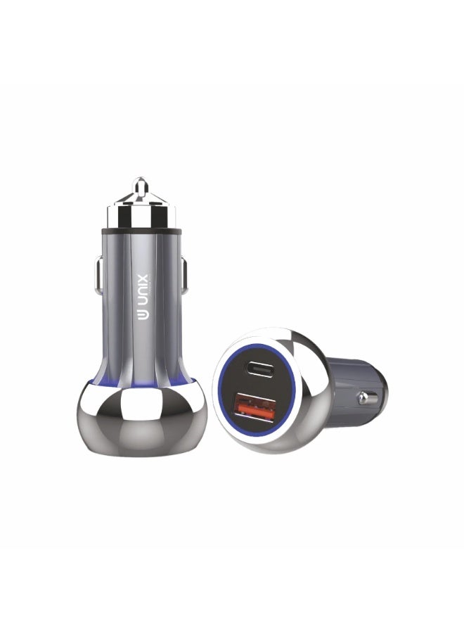 يونيكس UX-CC01 شاحن سيارة بمنفذ USB ومنفذ Type-C | شحن سريع 65W مع شريحة ذكية | شاحن سيارة لمقبس السجائر | قاعدة سيارة صغيرة وخفيفة الوزن | محول معدني - Image 1