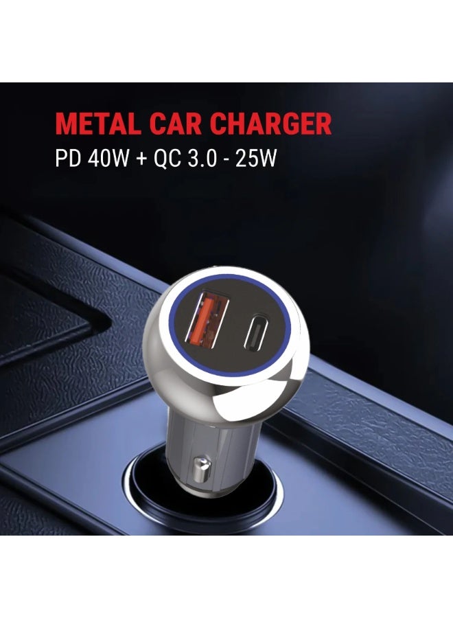يونيكس UX-CC01 شاحن سيارة بمنفذ USB ومنفذ Type-C | شحن سريع 65W مع شريحة ذكية | شاحن سيارة لمقبس السجائر | قاعدة سيارة صغيرة وخفيفة الوزن | محول معدني - Image 3