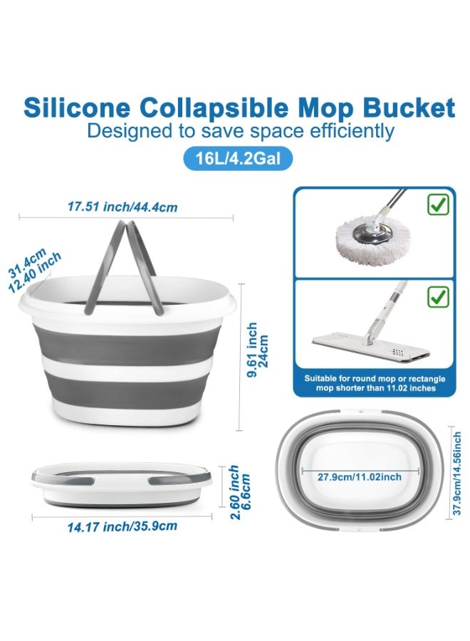 Collapsible Mop Bucket with Handle for Cleaning, 16L Silicone Square Mopping Bucket for Windows Cleaning or Car Washing, Cleaning Supplies Organizer Plastic Bucket for Storage - Image 2
