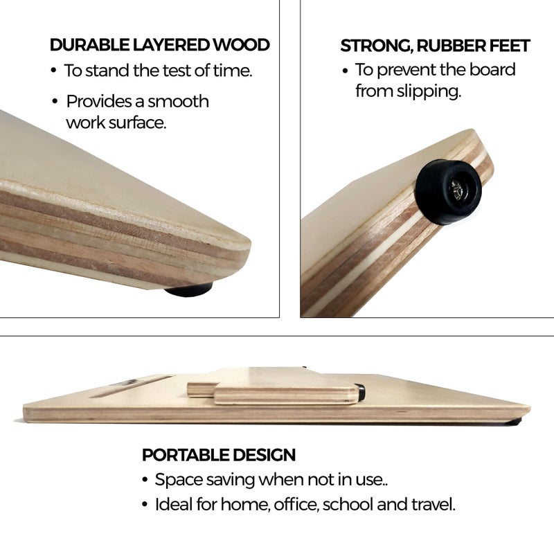 Zieler Ergonomic A3 Writing Slope with GRIP MAT for Better Writing Posture & Comfort Easywriter. Lacquered Wood with 20Â° Angle. Suitable for Children & Adults. Space Saving Design - Image 4