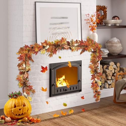 Artgar Fall Garland - 6 Ft Maple Leaf Pumpkin Berry Garland - Fall Decor Garlands with 30 Warming Lights for Thanksgiving Halloween Mantel Table Indoor Outdoor Decor - Image 5