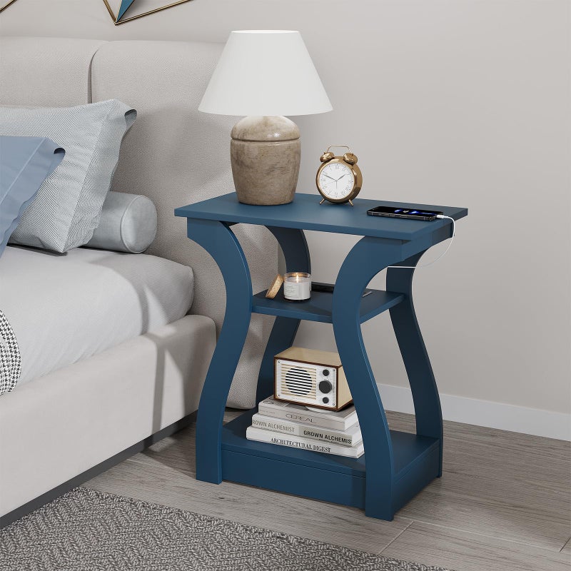 FROMJBEST End Tables Living Room, End Table end Table with Charging Station and USB,Navy Blue Side Table, Nightstand for Bedroom,3 Tier End Table with Storage Shelf for Living Room - Image 3