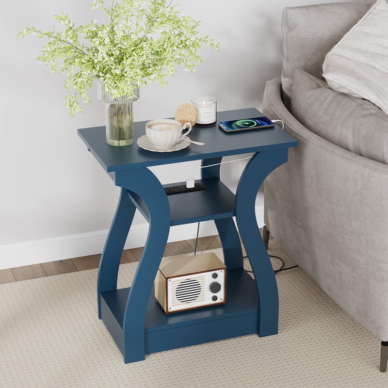 FROMJBEST End Tables Living Room, End Table end Table with Charging Station and USB,Navy Blue Side Table, Nightstand for Bedroom,3 Tier End Table with Storage Shelf for Living Room - Image 4