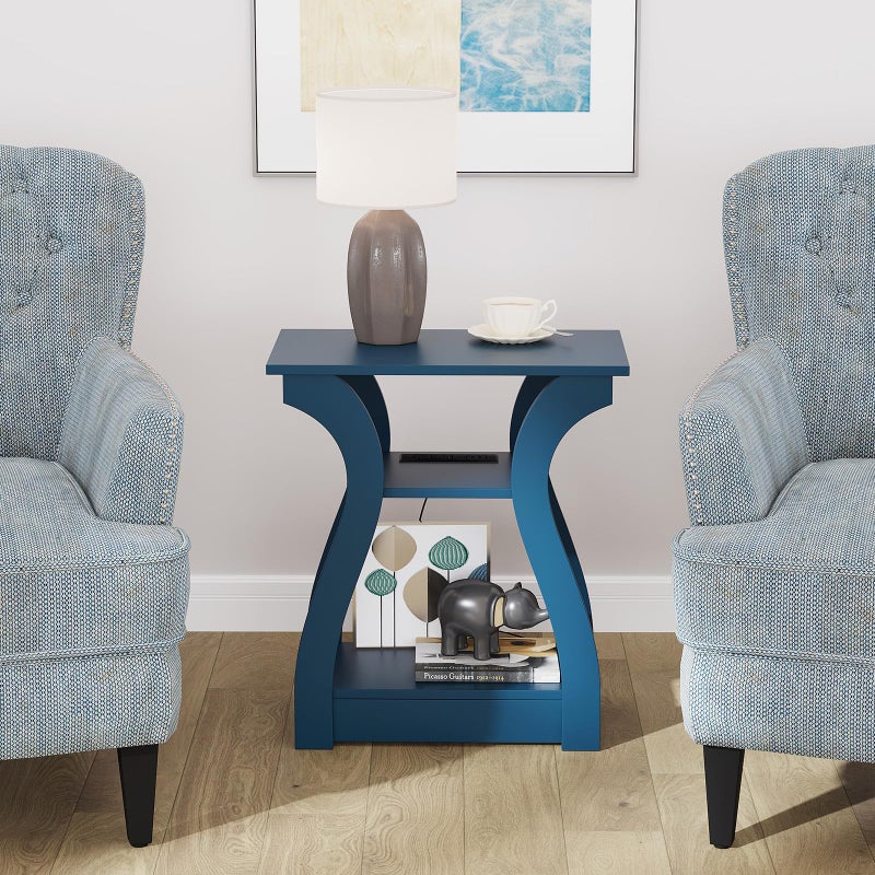 FROMJBEST End Tables Living Room, End Table end Table with Charging Station and USB,Navy Blue Side Table, Nightstand for Bedroom,3 Tier End Table with Storage Shelf for Living Room - Image 2