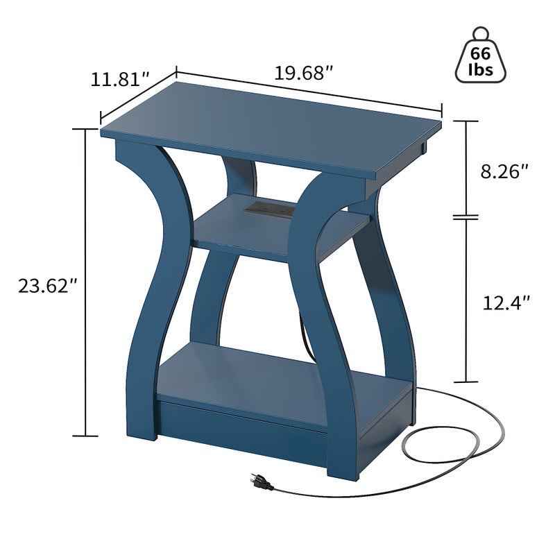 FROMJBEST End Tables Living Room, End Table end Table with Charging Station and USB,Navy Blue Side Table, Nightstand for Bedroom,3 Tier End Table with Storage Shelf for Living Room - Image 5