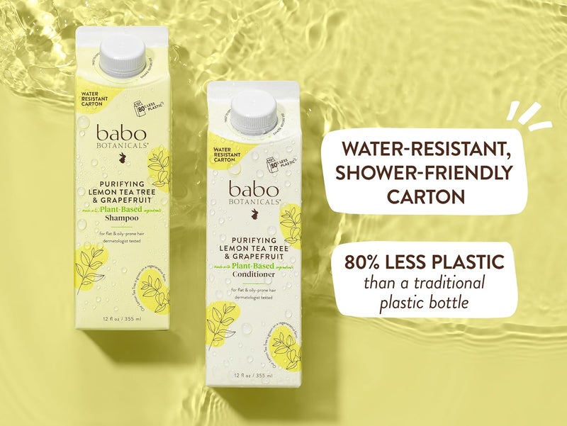 Babo Botanicals Purifying Lemon Tea Tree & Grapefruit Conditioner For Flat Oily Prone Hair Add body & shine CitrusMint Fragrance  WaterResistant Carton w 80% Less Plastic Vegan - Image 3