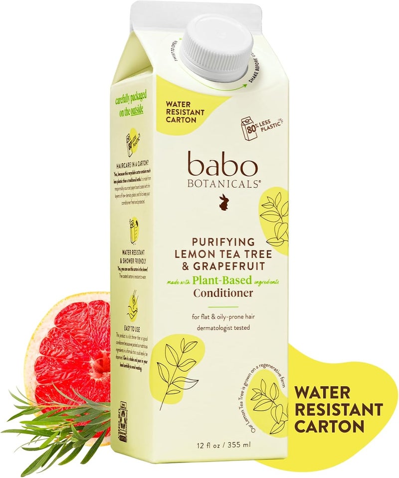 Babo Botanicals Purifying Lemon Tea Tree & Grapefruit Conditioner For Flat Oily Prone Hair Add body & shine CitrusMint Fragrance  WaterResistant Carton w 80% Less Plastic Vegan - Image 1