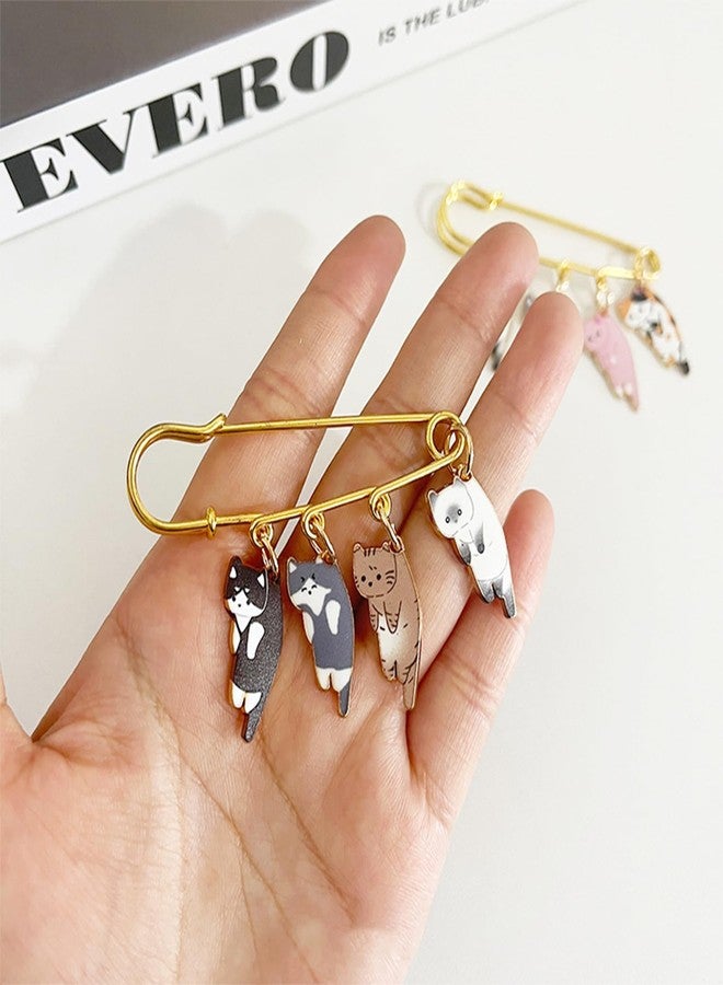 POYAMUSE Lovely Cat Charms Gold-Tone Safety Pins - Calico, Ginger, Siamese Cat Dangle Accessory Brooch Pin for Cat Lover Gift-ginger - Image 2